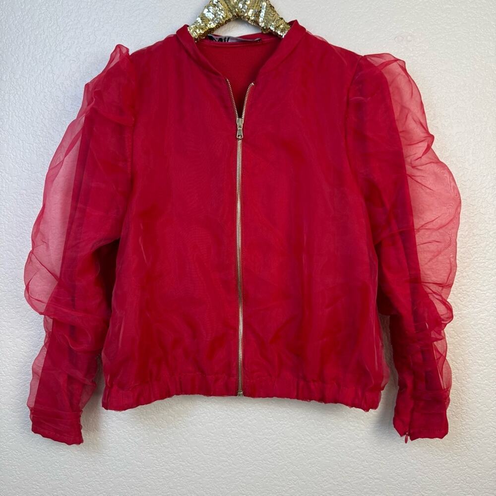 Zara • Red Ruched Bomber Jacket